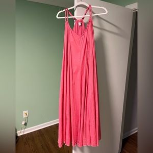 GARNET HILL Gauzy Slub Cotton Pink Maxi Dress Sleeveless Lightweight Siz…